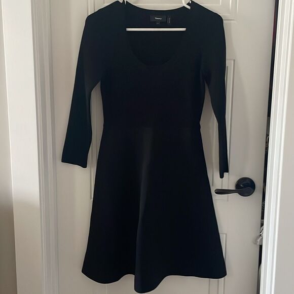 Theory Black Scoop Neck Flare Dress - Picture 2 of 7
